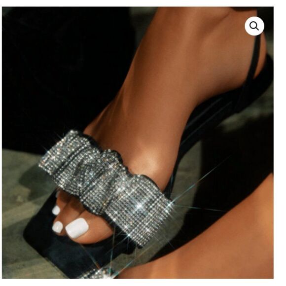 Miss Lola Shoes - BLACK RHINESTONE FLAT SANDAL